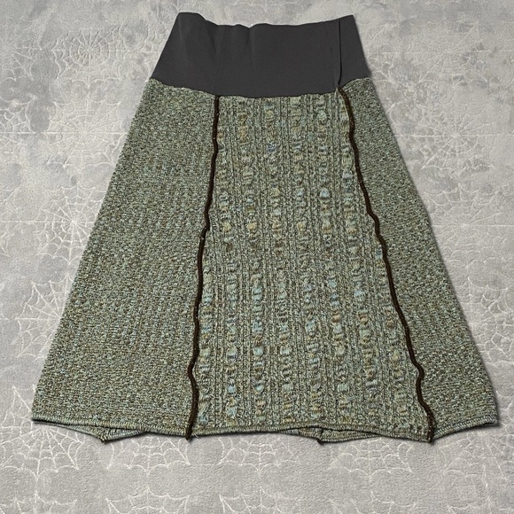 Green 3 Recycled Sweater Skirt Womens M Green Upcycled Cable Knit Hippie Boho - Picture 1 of 5
